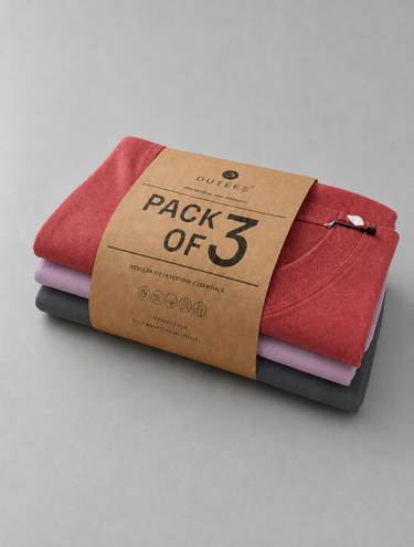 Pack of 3 Unisex Cotton Round Neck T-Shirts