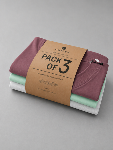 Pack of 3 Unisex Cotton Round Neck T-Shirts